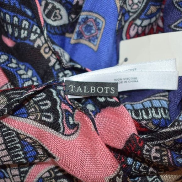 NWT Talbots long scarf navy blue paisley and floral - Picture 6 of 7